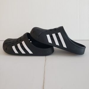 Adidas Black Slides with White Stripes